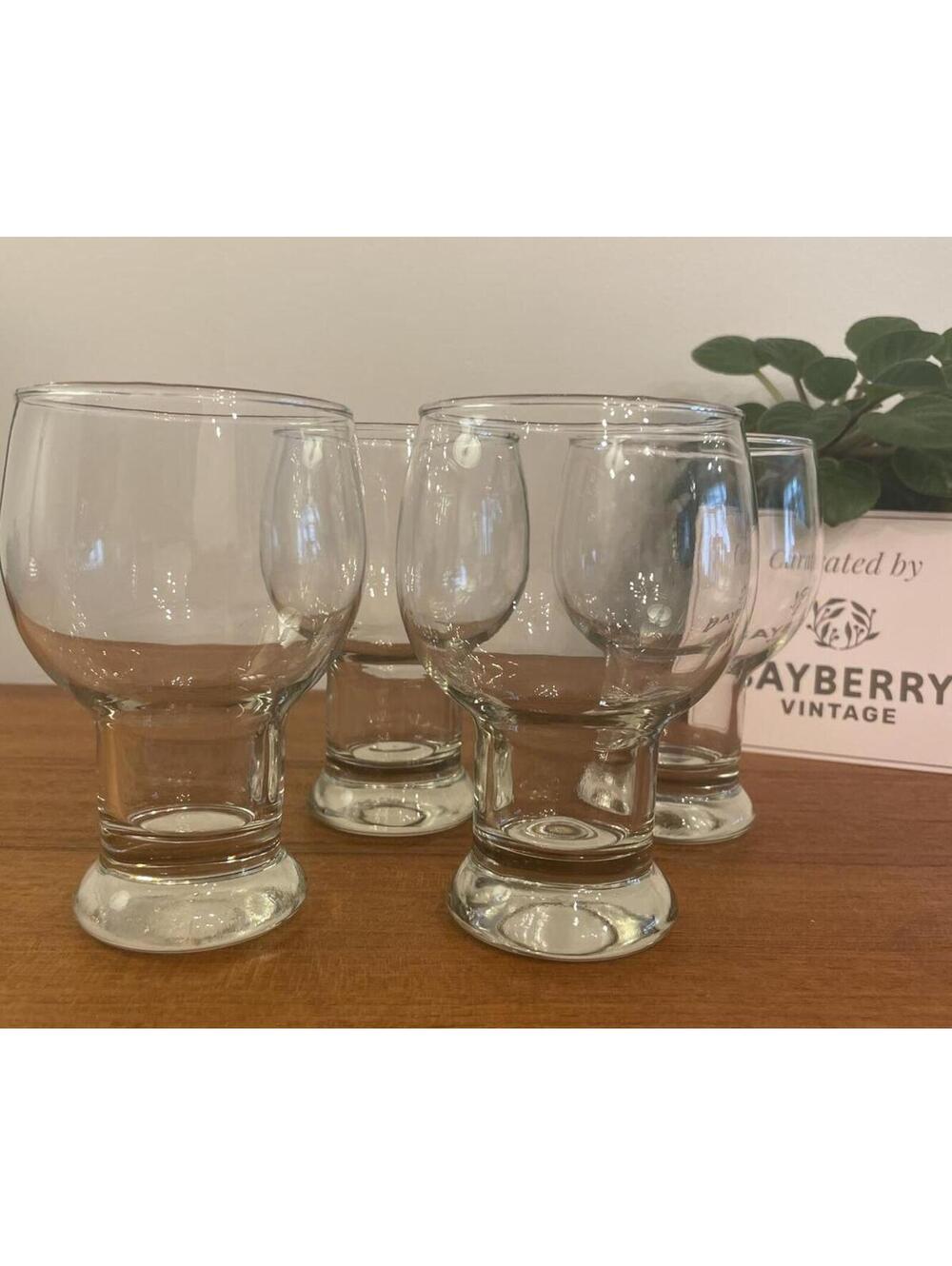 Vintage Set of 4 Federal Glass Sundown Clear Hollow Stem Beer Glasses 1970s